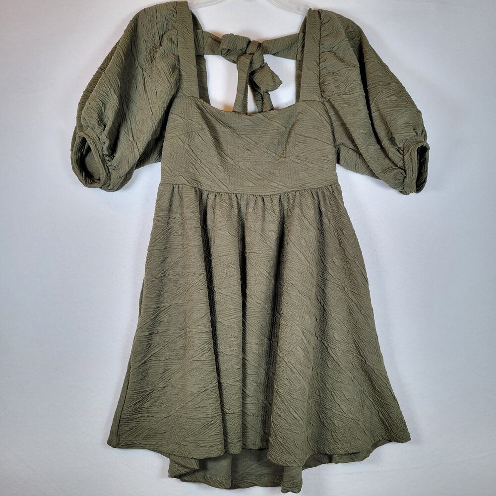 Free People Womens Violet Mini Dress Size Small Green Puff Sleeve Baby Doll Boho